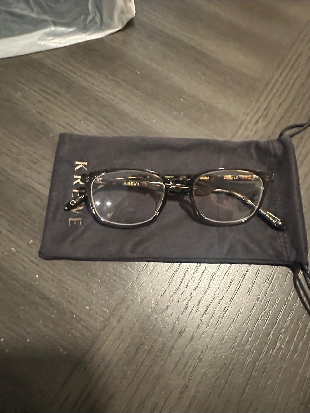 KREWE Tortoiseshell Rectangular Glasses with Gold Accents